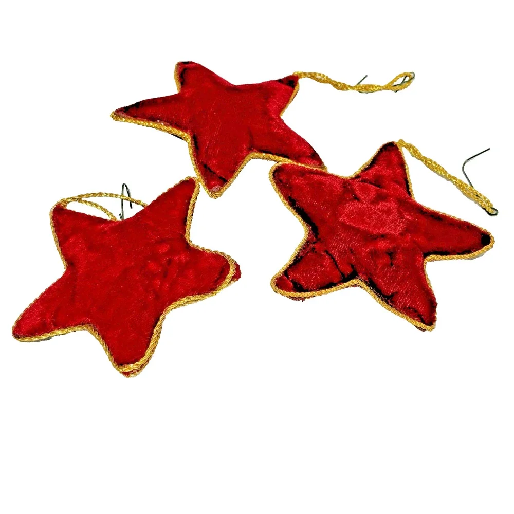 Vintage Red Velvet & Gold Ribbon Embellished Christmas Tree Ornaments (3)